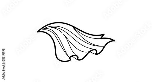 A simple black and white line drawing of a flowing fabric cape