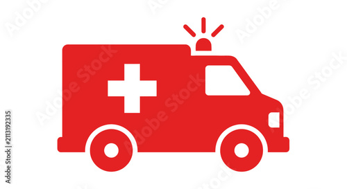 A red emergency vehicle icon with a medical cross symbol on a white background