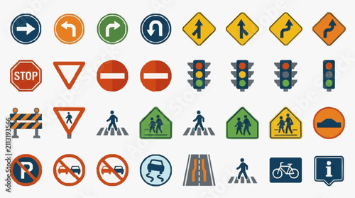 Canvastavla Dynamic Collection of 40 Colorful Road Signs and Traffic Symbols for Safe Drivin