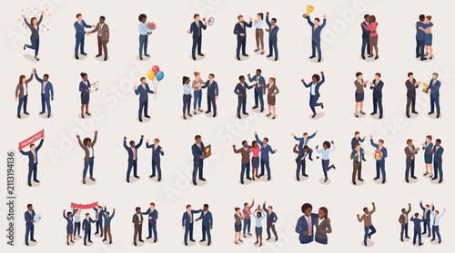 Diverse individuals engaging in various social interactions and celebrations, capturing moments of communication, happiness, and
