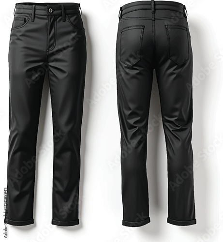 Male pant technical flat vector mockup illustration.