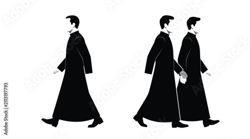 фотографія Minimalist vector illustration of three catholic priests walking in a clean blac