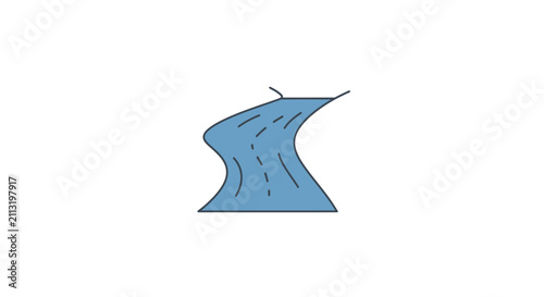 A simple blue illustration of a winding road on a white background
