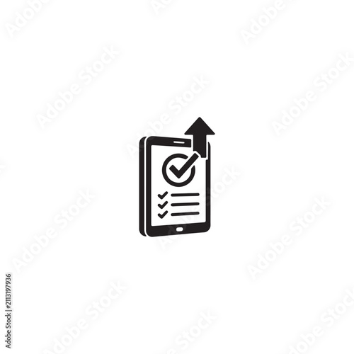 Smartphone icon with check mark and upload arrow symbol