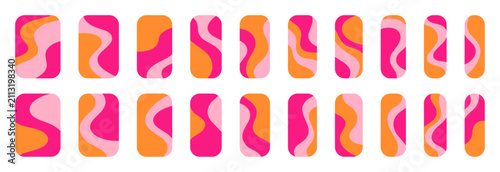 Set of Abstract Retro Wave Nail Stickers in Pink, Orange and Light Pink