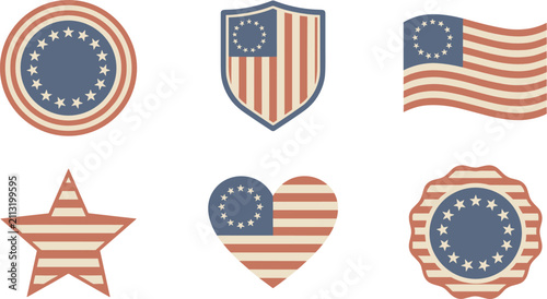 Canvastavla Vintage Betsy Ross 13 Stars American Flag Badge Set for Patriotic Historical Cel