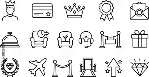 Cuadro en lienzo VIP luxury service and premium membership line icon set with crown diamond red c