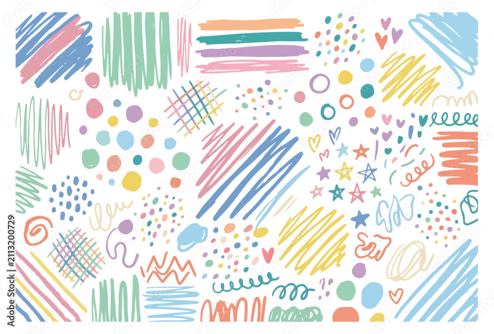 Fototapeta premium children's scribbles colorful pastel dots linear background vector