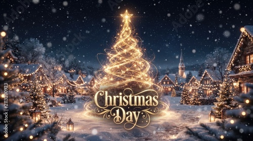 Christmas Day abstract background 2026 Beautiful golden christmas tree with festive lights and sparkles celebrating christmas day