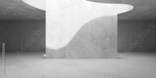 Modern concrete walls empty room with divider wall with copy space - industrial interior brutalism building background template