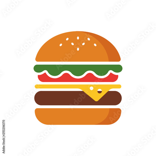 A flat vector illustration of a delicious cheeseburger on a white background
