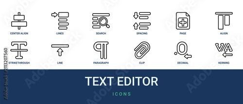 Quadro su tela Set of 12 outline web Text Editor icons such as kerning, decimal, clip, paragrap