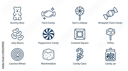 Картината върху платно Colorful Candy and Sweet Treats Icon Collection.