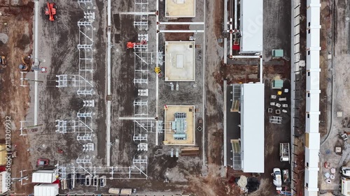 Aerial construction site of electrical power substation