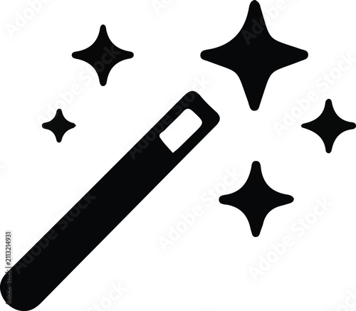 Magic Wand Icon with Sparkles – Magic, Wizard, Creativity and AI Generation Vector Illustration
