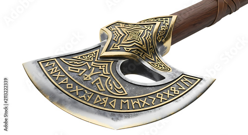 Canvastavla Ornate silver battle axe with intricate engravings