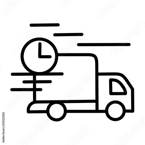 Foto Express delivery truck icon with clock and speed lines