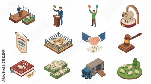 Фотография Colorful isometric icons representing various business and legal concepts