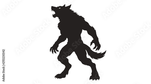 Canvas Print Helloween Werewolf silhouette vector illustration, howling monster creature on w