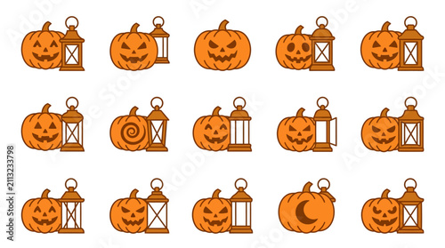 Obraz na plátně Halloween jack-o-lantern pumpkin icons inside decorative lanterns