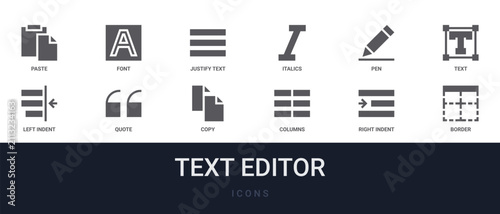Canvastavla Set of 12 solid Text Editor icons for dashboards, app screens and website sections