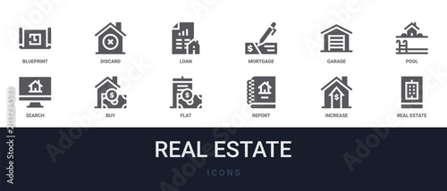 Принти на полотні Set of 12 solid Real Estate icons for dashboards, app screens and website sections