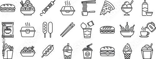 Foto Fast Food and Asian Street Snack Minimal Line Icon Vector Set for Restaurant Men