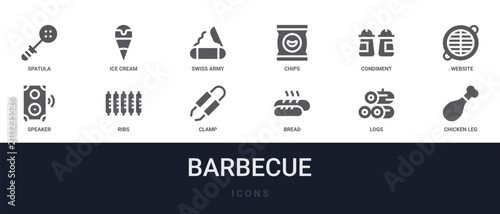 Set of 12 solid Barbecue icons for dashboards, app screens and website sections. Filled glyph collection including ice cream, chips,. for website design and mobile, app development, print. from