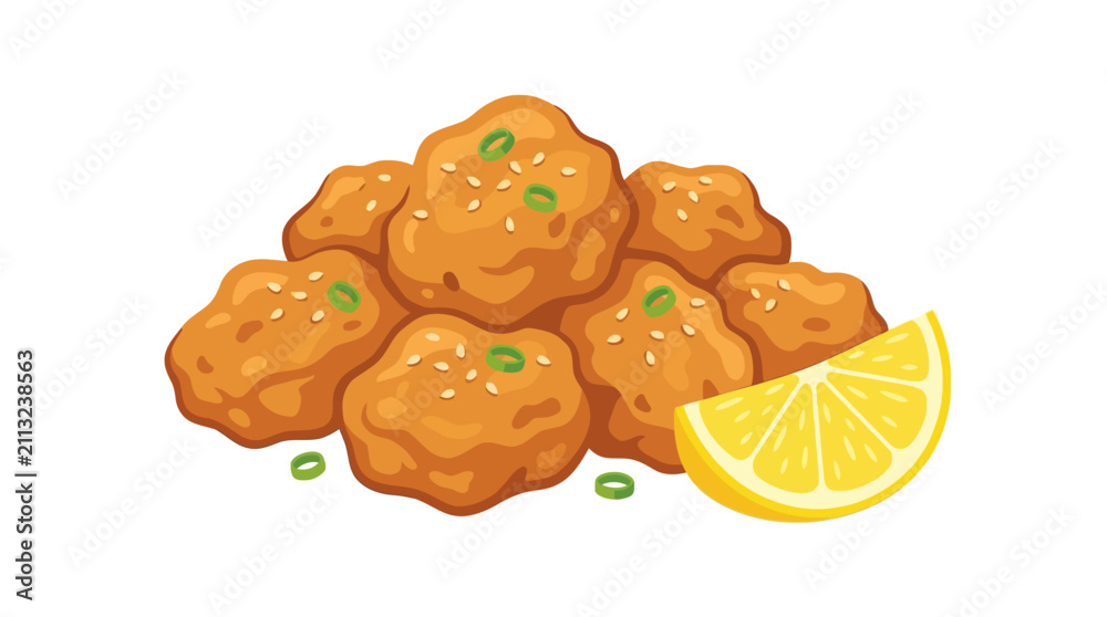Fototapeta premium Golden Fried Chicken Bites with Lemon Slice.