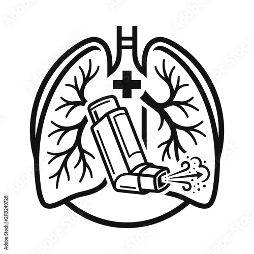 Lung health icon with asthma inhaler.