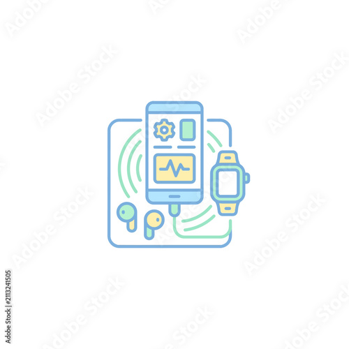 A digital illustration of modern mobile technology and smart devices