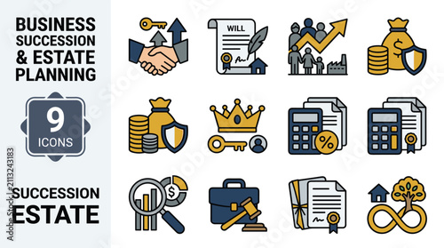 Foto Set of Icons Representing Business Succession and Estate Planning Concepts