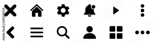 Bild auf Leinwand Set of black user interface icons including close, home, settings, notification,