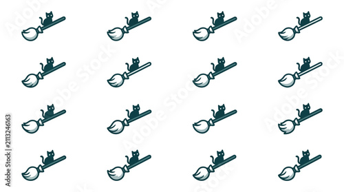 Bild auf Leinwand Cat flying on broomstick icons
