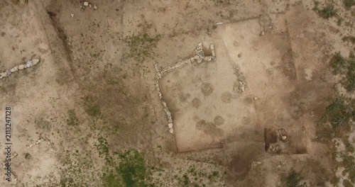 Drone top view of archaeological excavations at the ancient 