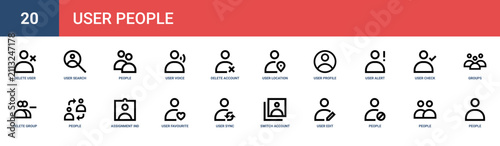 Set of 20 outline web User People icons such as people, people, people, user edit, switch account, user sync, user favourite vector icons for report, presentation, diagram, web design, mobile app