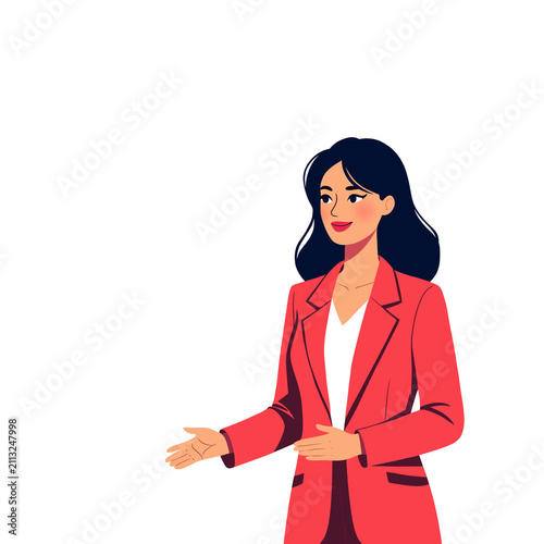 Canvas Print Confident Businesswoman Presenting with Open Hand Gesture – Professional Female