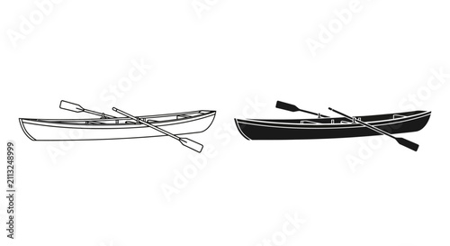 Photography Two rowboats with oars depicted as a black and white silhouette illustration row