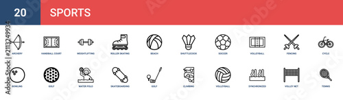 Foto Set of 20 outline web Sports icons such as tennis, volley net, synchronized swim