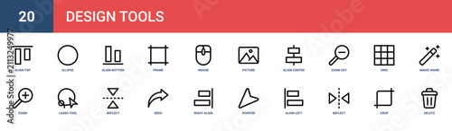 Canvastavla Set of 20 outline web Design Tools icons such as delete, crop, reflect, align le