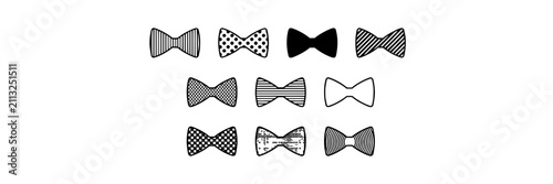 Bow Ties with Various Patterns and Textures Arranged in a Set Featuring Tie, Fashion, Accessory with Formal and Elegant Elements