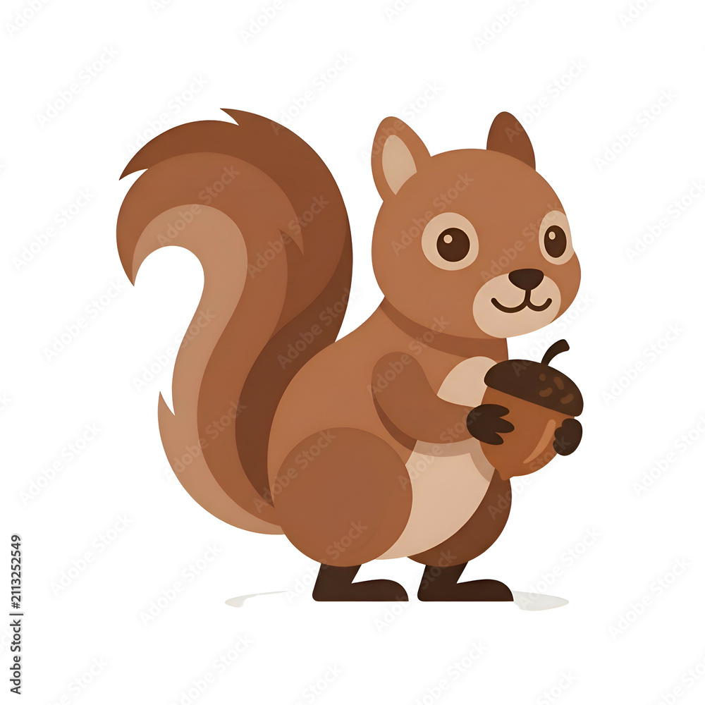 Obraz premium Cute Cartoon Squirrel Holding an Acorn Vector Illustration