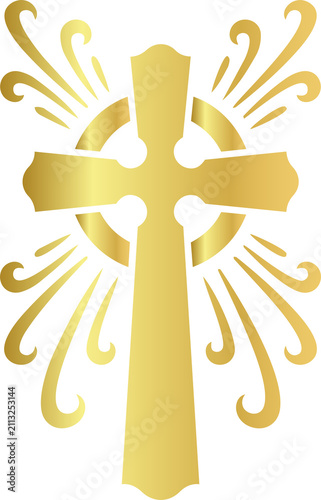 Foto Golden Christian Cross with Glowing Light Rays