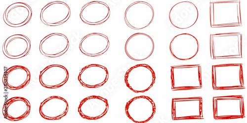 Принти на полотні Red Hand drawn Circles And Squares On White Background