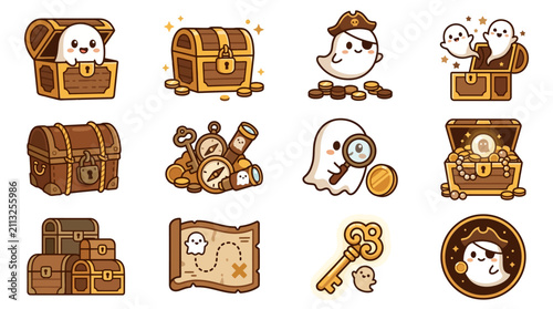 Pirate ghost adventure icons and elements.