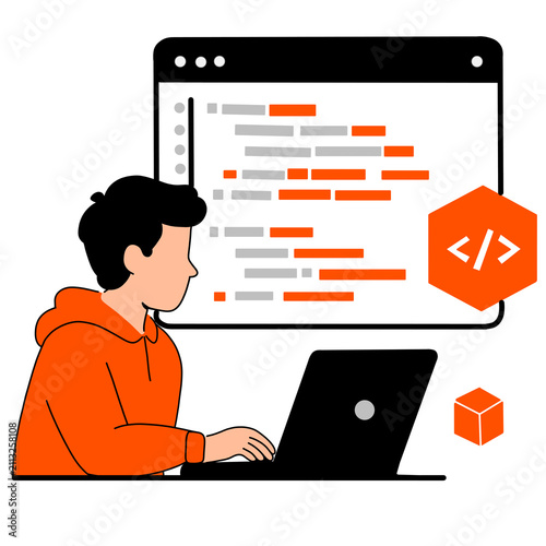 Canvastavla Male Programmer Coding on Laptop with Code Editor Screen Illustration
