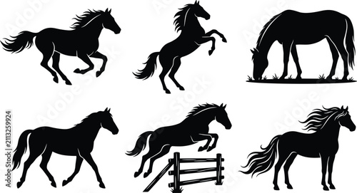 фотографія Horse Silhouette Collection Featuring Running Rearing Grazing Jumping Walking an
