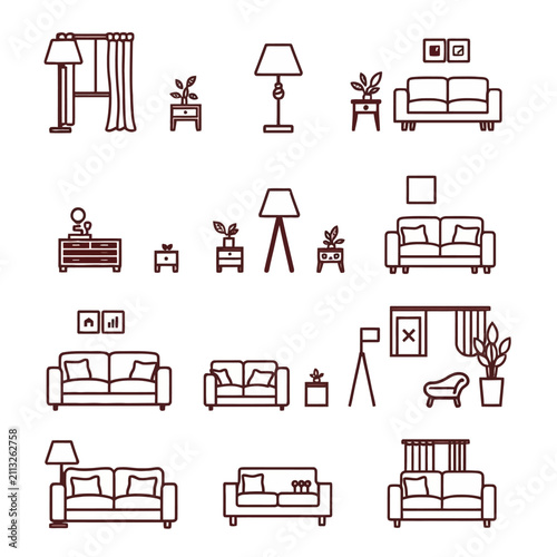 Фотография Furniture LineSet Vector Illustration