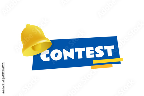 Blue and Yellow Contest Sticker Vector with Bell Icon and Editable Text Design