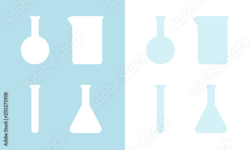 科学・実験用ガラス器具のフラットアイコンセット（フラスコ・ビーカー・試験管）　Flat Icon Set of Laboratory Glassware (Flasks, Beakers, Test Tubes)